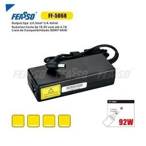 FONTE FF-5068 P/ NOTEBOOK SONY VAIO 92W 19.5V 4.7A PLUG6,5X4,4 FEASSO